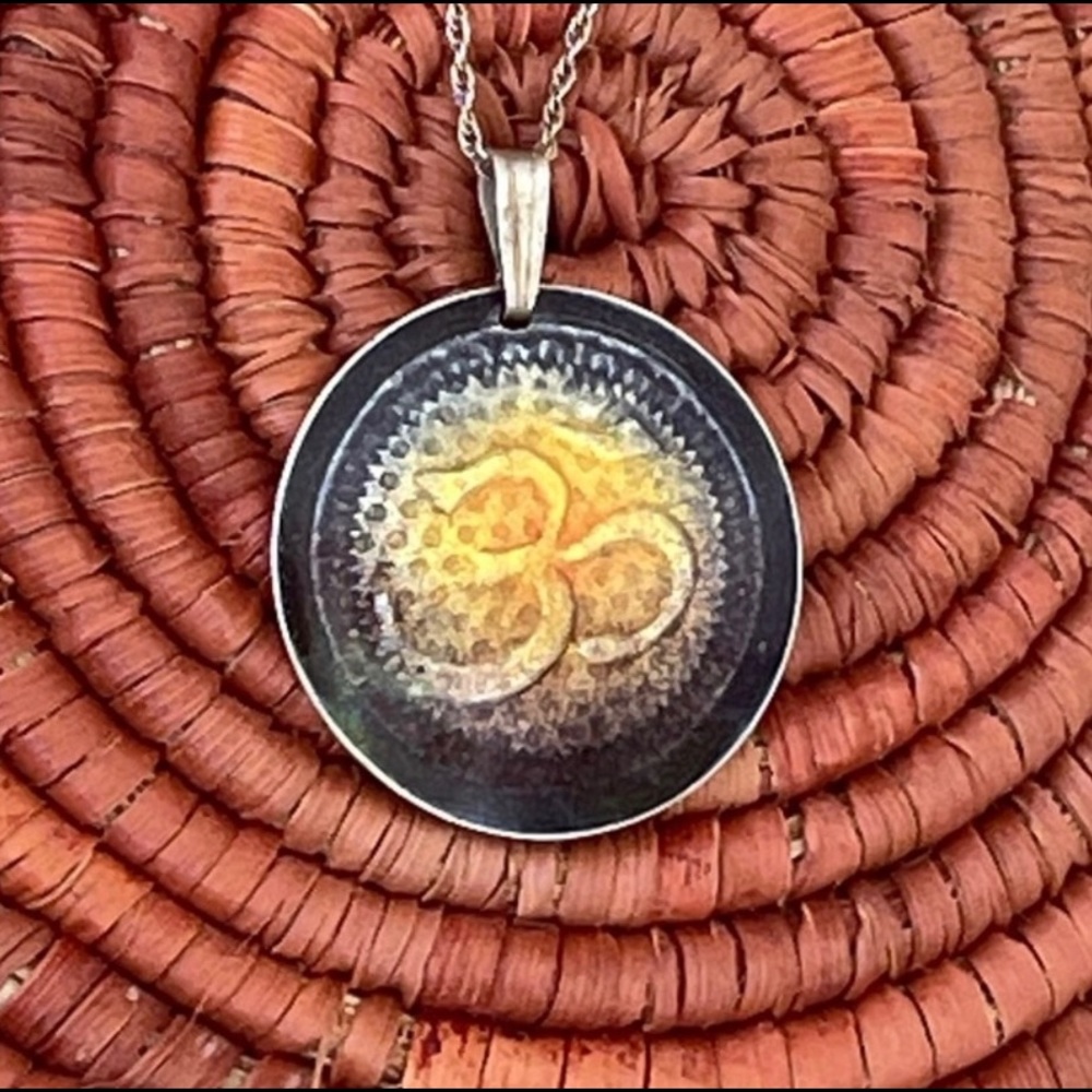 925 Sterling Silver and Glass Resin Aum Pendant Necklace